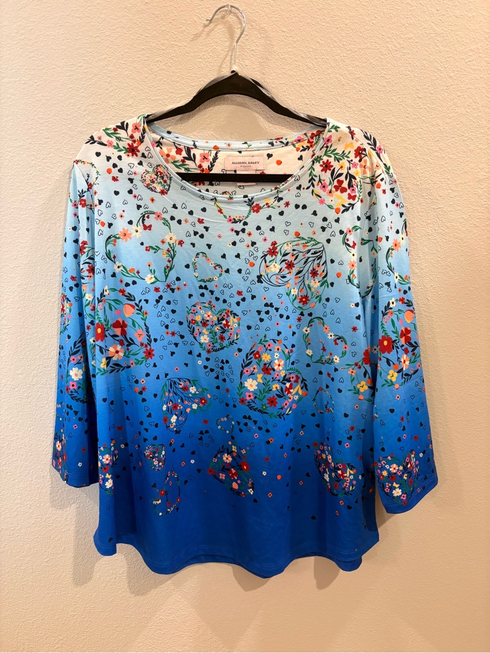 Allison Daley Blue Ombre Floral Heart Print Long-Sleeve Tee